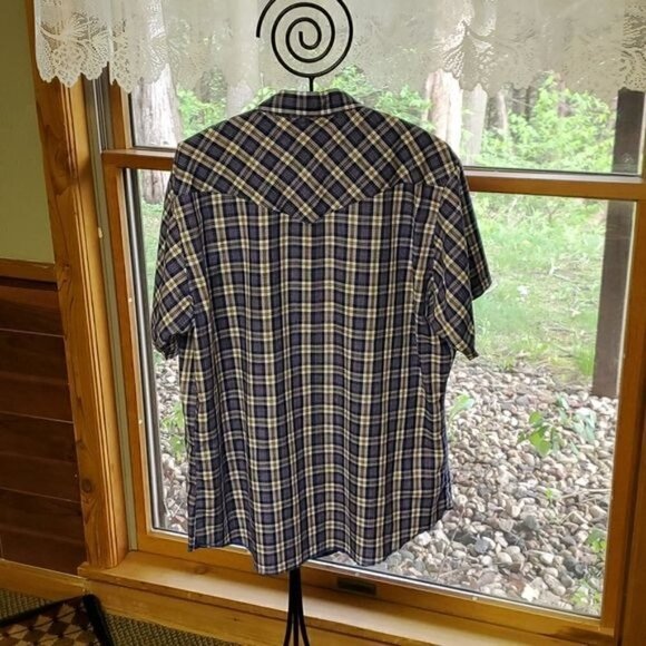 Wrangler Western Wear Sz. L Blue Plaid Pearl Snap SS Casual Button Down Shirt - Picture 9 of 14